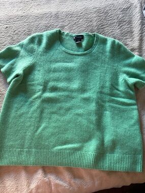 Mint Green Short-Sleeve Cashmere Crewneck Sweater